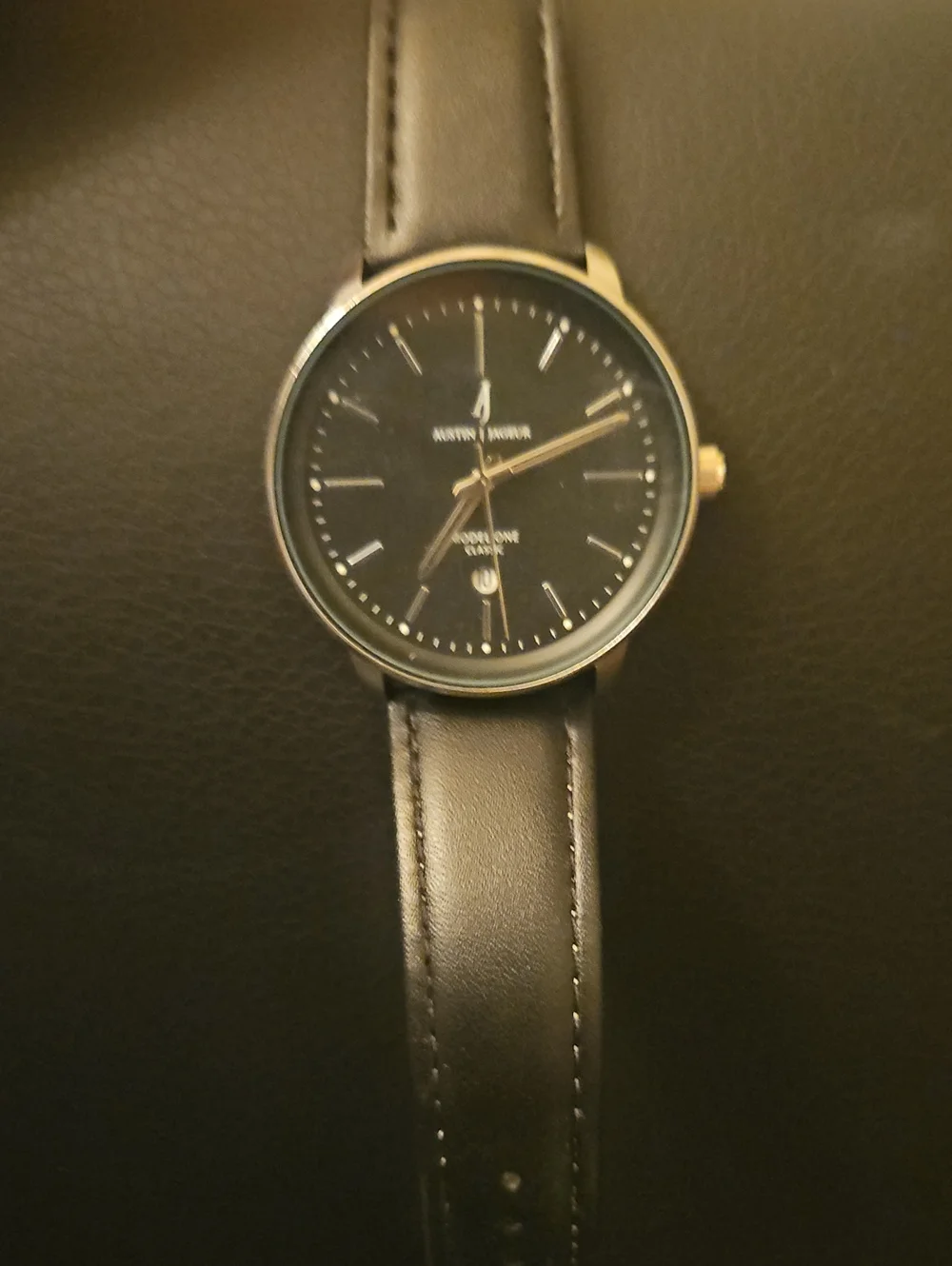 Black Leather Minimalist Men's Watch
